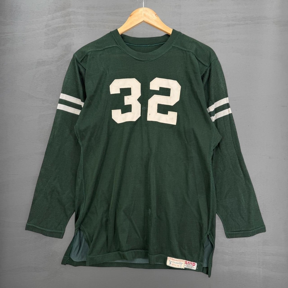 Vintage Sand Knit Football Jersey Green Vintage 60s Athletic Shirt Long Sleeve